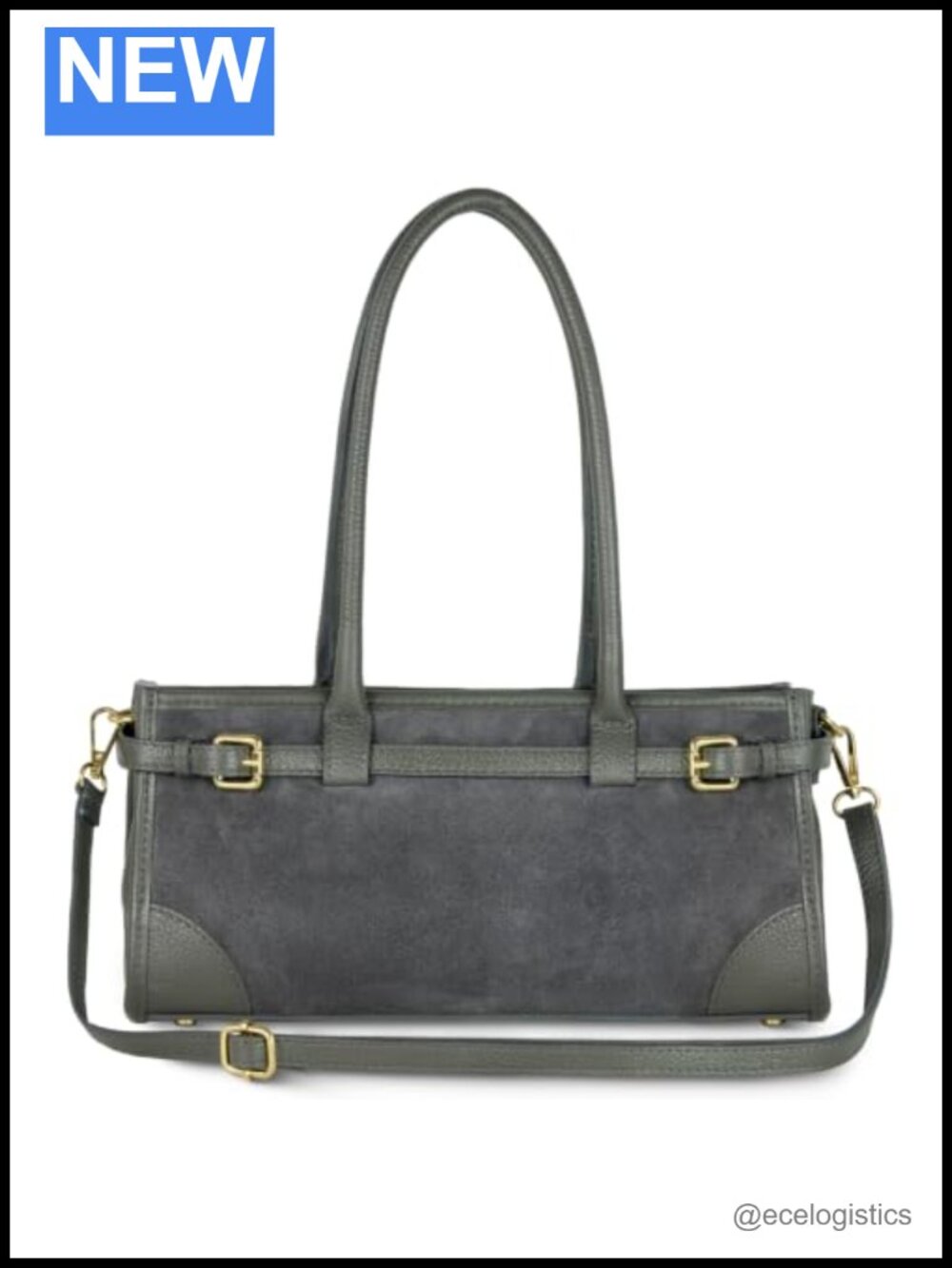 Italian Genuine Suede Compact Bag for Women with Leather Trim | Structured